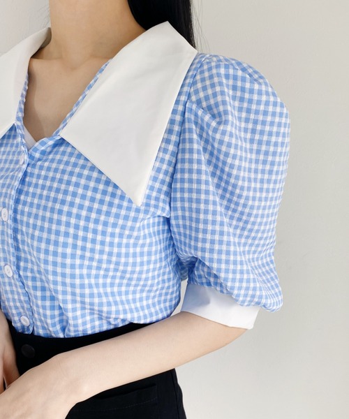 Loueme（ルエム）の「ビッグカラーギンガムチェックブラウス（シャツ/ブラウス・レディース・ブラック/ブルー/イエロー・FREE）」の5枚目の写真