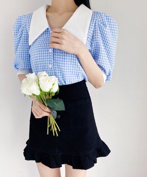 Loueme（ルエム）の「ビッグカラーギンガムチェックブラウス（シャツ/ブラウス・レディース・ブラック/ブルー/イエロー・FREE）」の9枚目の写真
