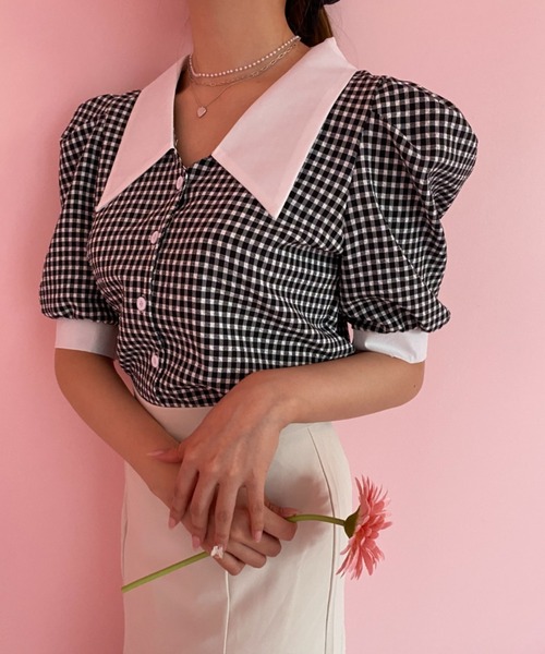 Loueme（ルエム）の「ビッグカラーギンガムチェックブラウス（シャツ/ブラウス・レディース・ブラック/ブルー/イエロー・FREE）」の17枚目の写真