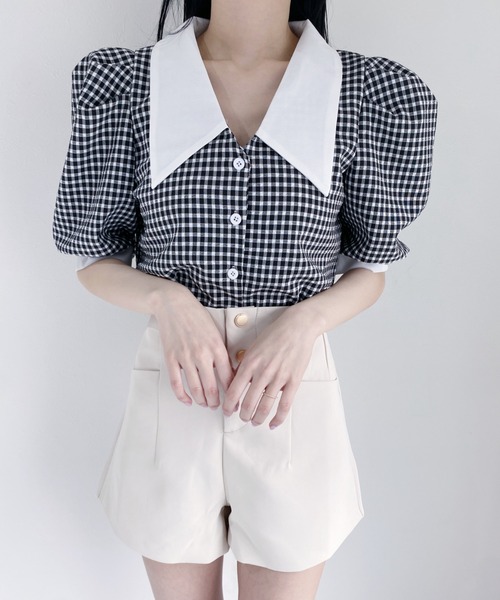 Loueme（ルエム）の「ビッグカラーギンガムチェックブラウス（シャツ/ブラウス・レディース・ブラック/ブルー/イエロー・FREE）」の13枚目の写真