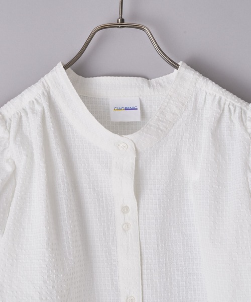 CIAOPANIC（チャオパニック）の「チェック柄袖ボリュームギャザーブラウス（シャツ/ブラウス・レディース・ベージュ/グリーン/オフホワイト/ネイビー・FREE）」の7枚目の写真