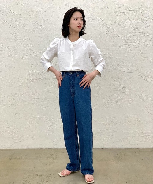 CIAOPANIC（チャオパニック）の「チェック柄袖ボリュームギャザーブラウス（シャツ/ブラウス・レディース・ベージュ/グリーン/オフホワイト/ネイビー・FREE）」の11枚目の写真