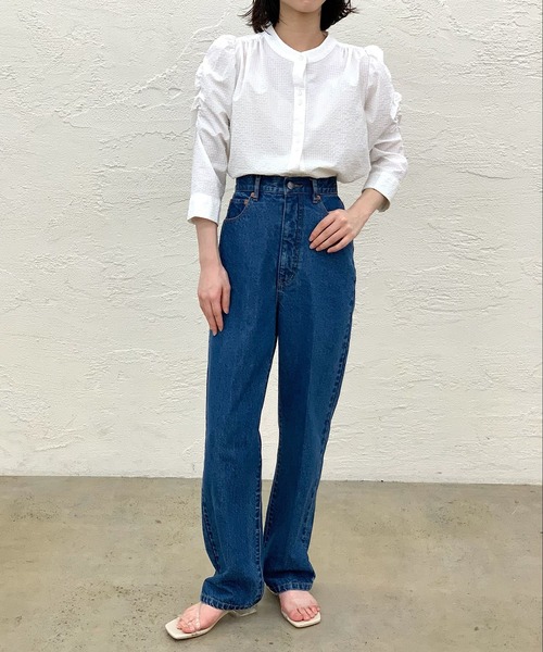 CIAOPANIC（チャオパニック）の「チェック柄袖ボリュームギャザーブラウス（シャツ/ブラウス・レディース・ベージュ/グリーン/オフホワイト/ネイビー・FREE）」の9枚目の写真