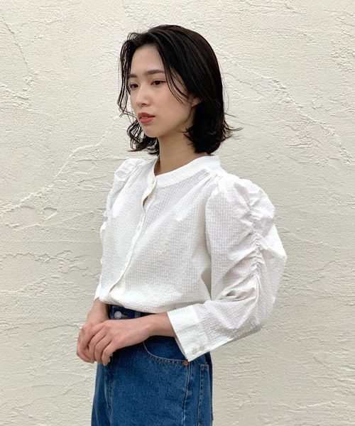 CIAOPANIC（チャオパニック）の「チェック柄袖ボリュームギャザーブラウス（シャツ/ブラウス・レディース・ベージュ/グリーン/オフホワイト/ネイビー・FREE）」の17枚目の写真