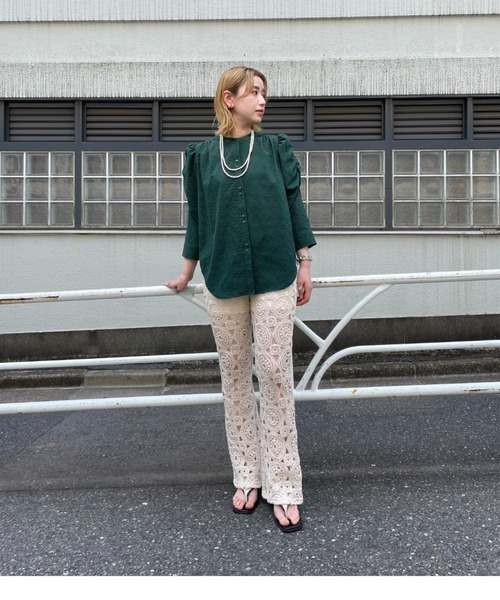 CIAOPANIC（チャオパニック）の「チェック柄袖ボリュームギャザーブラウス（シャツ/ブラウス・レディース・ベージュ/グリーン/オフホワイト/ネイビー・FREE）」の21枚目の写真