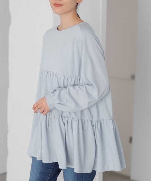 AMERICAN HOLIC（アメリカンホリック）の「ティアードカットチュニック　＊（Tシャツ/カットソー・レディース・オフホワイト/サックスブルー/ミント・M/L）」の3枚目の写真