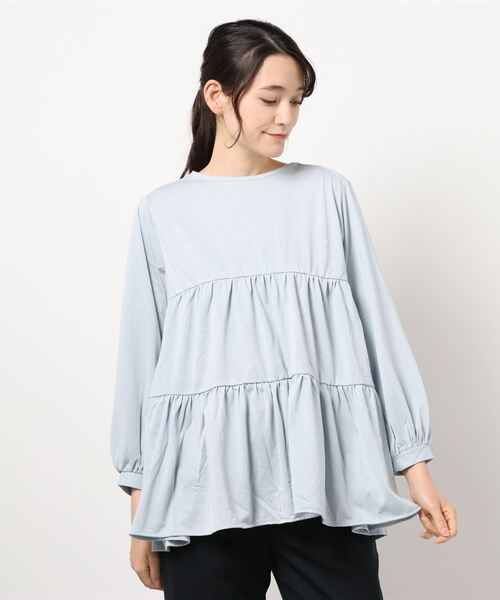 AMERICAN HOLIC（アメリカンホリック）の「ティアードカットチュニック　＊（Tシャツ/カットソー・レディース・オフホワイト/サックスブルー/ミント・M/L）」の6枚目の写真