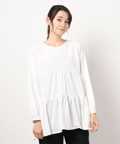 AMERICAN HOLIC（アメリカンホリック）の「ティアードカットチュニック　＊（Tシャツ/カットソー・レディース・オフホワイト/サックスブルー/ミント・M/L）」の7枚目の写真