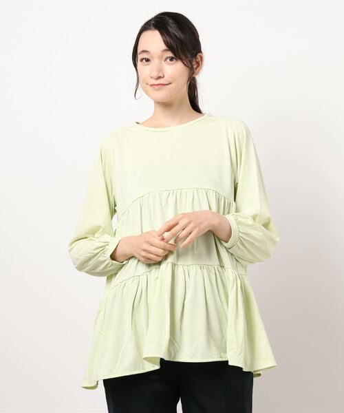 AMERICAN HOLIC（アメリカンホリック）の「ティアードカットチュニック　＊（Tシャツ/カットソー・レディース・オフホワイト/サックスブルー/ミント・M/L）」の5枚目の写真