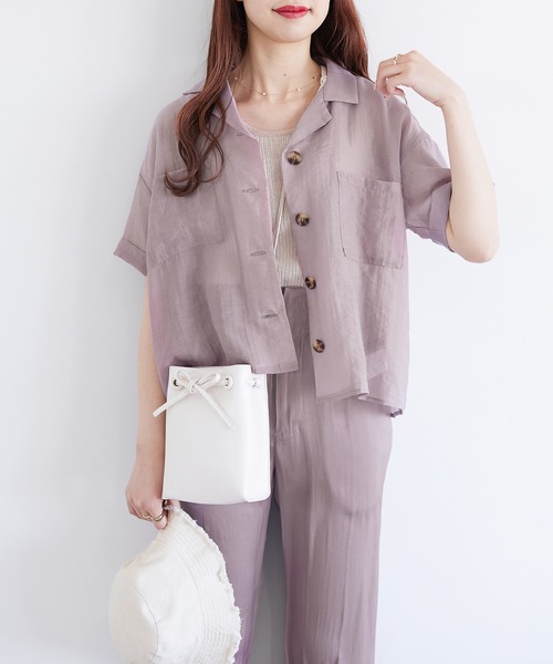 Heather(ヘザー)の「シアーポケット半袖シャツ 948030(シャツ/ブラウス・レディース・パープル/ブラウン/グレー/イエロー・FREE)」の4枚目の写真