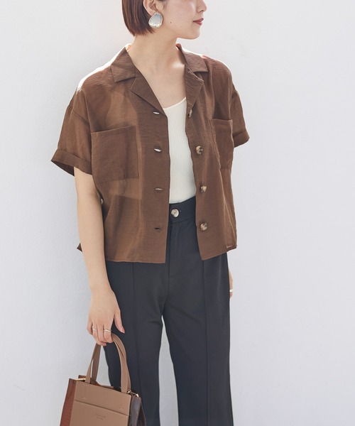 Heather(ヘザー)の「シアーポケット半袖シャツ 948030(シャツ/ブラウス・レディース・パープル/ブラウン/グレー/イエロー・FREE)」の3枚目の写真