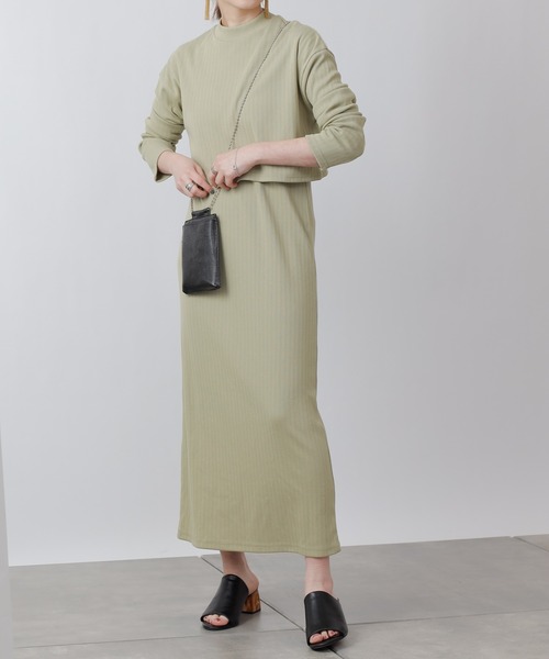 COLONY 2139（コロニートゥーワンスリーナイン）の「パターンメッシュハイネックプルオーバー&キャミワンピースセット/2点セット（ワンピース・レディース・グリーン/ベージュ/ブラック・LARGE/MEDIUM）」の6枚目の写真