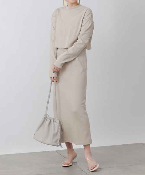 COLONY 2139（コロニートゥーワンスリーナイン）の「パターンメッシュハイネックプルオーバー&キャミワンピースセット/2点セット（ワンピース・レディース・グリーン/ベージュ/ブラック・LARGE/MEDIUM）」の8枚目の写真