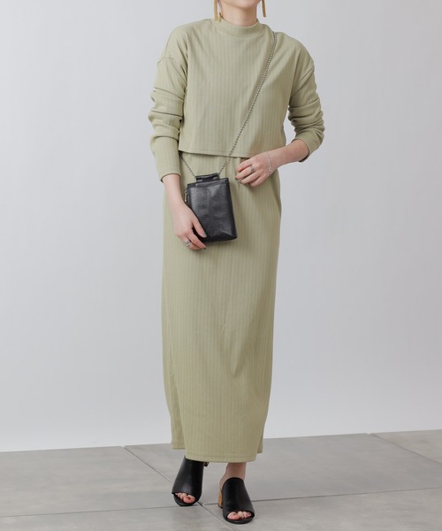 COLONY 2139（コロニートゥーワンスリーナイン）の「パターンメッシュハイネックプルオーバー&キャミワンピースセット/2点セット（ワンピース・レディース・グリーン/ベージュ/ブラック・LARGE/MEDIUM）」の12枚目の写真