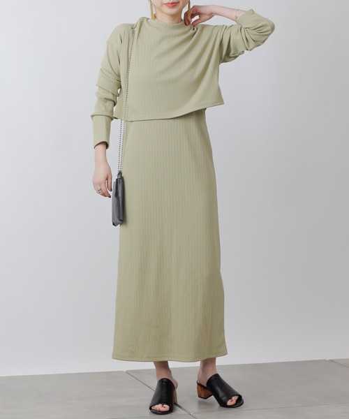 COLONY 2139（コロニートゥーワンスリーナイン）の「パターンメッシュハイネックプルオーバー&キャミワンピースセット/2点セット（ワンピース・レディース・グリーン/ベージュ/ブラック・LARGE/MEDIUM）」の15枚目の写真