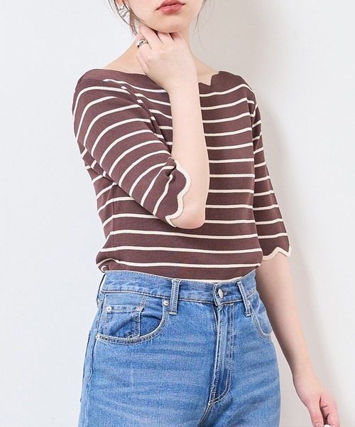 natural couture（ナチュラルクチュール）の「【WEB限定】袖口配色スカラップ強撚ニット（ニット/セーター・レディース・アイボリー/その他1/ブラック/レッド/グレイッシュベージュ/その他2・FREE）」の6枚目の写真