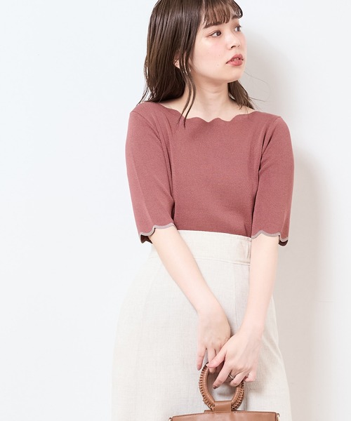 natural couture（ナチュラルクチュール）の「【WEB限定】袖口配色スカラップ強撚ニット（ニット/セーター・レディース・アイボリー/その他1/ブラック/レッド/グレイッシュベージュ/その他2・FREE）」の4枚目の写真