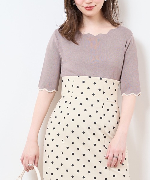 natural couture（ナチュラルクチュール）の「【WEB限定】袖口配色スカラップ強撚ニット（ニット/セーター・レディース・アイボリー/その他1/ブラック/レッド/グレイッシュベージュ/その他2・FREE）」の3枚目の写真