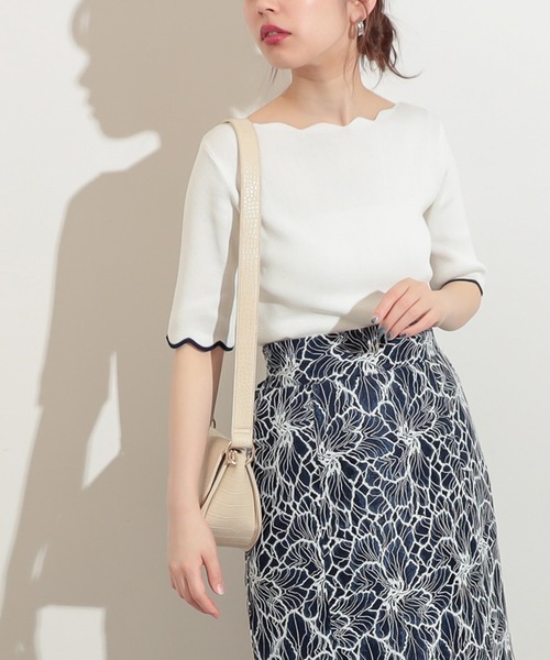 natural couture（ナチュラルクチュール）の「【WEB限定】袖口配色スカラップ強撚ニット（ニット/セーター・レディース・アイボリー/その他1/ブラック/レッド/グレイッシュベージュ/その他2・FREE）」の8枚目の写真