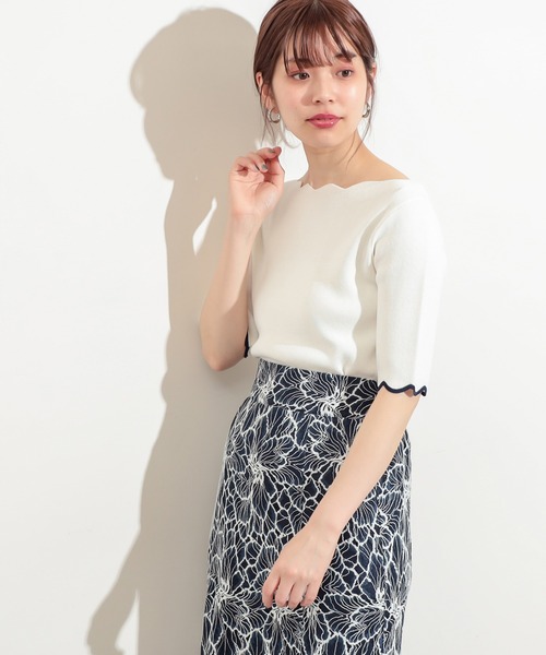 natural couture（ナチュラルクチュール）の「【WEB限定】袖口配色スカラップ強撚ニット（ニット/セーター・レディース・アイボリー/その他1/ブラック/レッド/グレイッシュベージュ/その他2・FREE）」の7枚目の写真