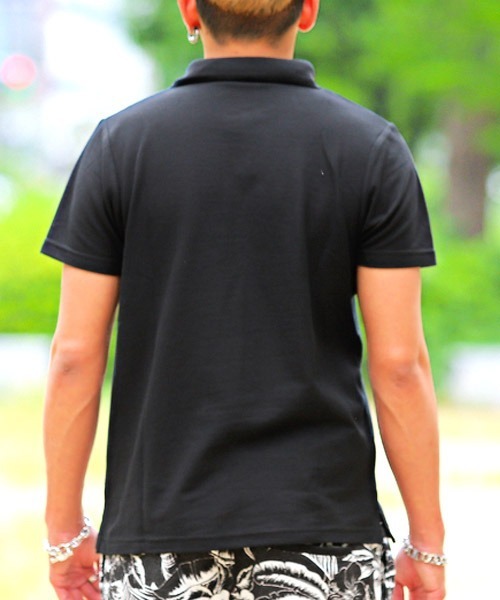 LUXSTYLE（ラグスタイル）の「ジャガード半袖ポロシャツ（ポロシャツ・メンズ・ホワイト/ブラック/ネイビー・M/L/XL）」の6枚目の写真