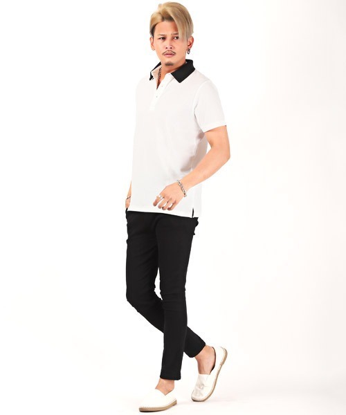 LUXSTYLE（ラグスタイル）の「ジャガード半袖ポロシャツ（ポロシャツ・メンズ・ホワイト/ブラック/ネイビー・M/L/XL）」の4枚目の写真