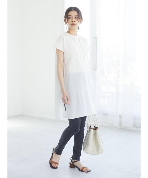 Green Parks(グリーンパークス)の「フレンチスリーブバンドカラーシャツチュニック*(シャツ/ブラウス・レディース・オフホワイト/グリーン/ブラック/ピンク/ブラウン・FREE)」の19枚目の写真