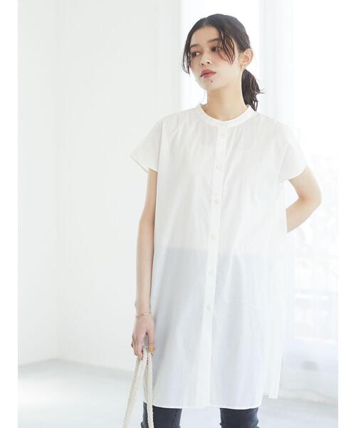 Green Parks(グリーンパークス)の「フレンチスリーブバンドカラーシャツチュニック*(シャツ/ブラウス・レディース・オフホワイト/グリーン/ブラック/ピンク/ブラウン・FREE)」の20枚目の写真