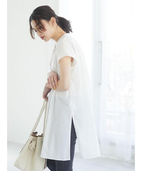 Green Parks(グリーンパークス)の「フレンチスリーブバンドカラーシャツチュニック*(シャツ/ブラウス・レディース・オフホワイト/グリーン/ブラック/ピンク/ブラウン・FREE)」の21枚目の写真