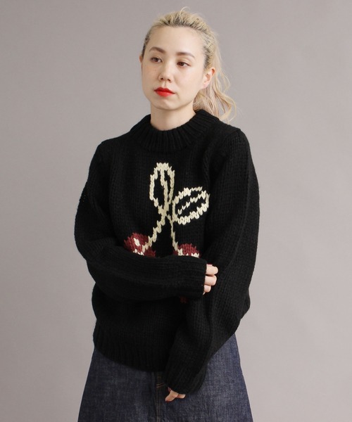 peu pres（プープレ）の「●インターシャ 手編みニット（ニット/セーター・レディース・ホワイト/ブラック・FREE）」の5枚目の写真