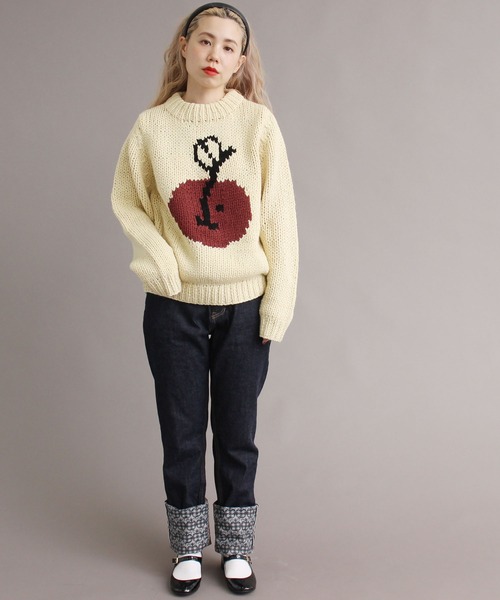 peu pres（プープレ）の「●インターシャ 手編みニット（ニット/セーター・レディース・ホワイト/ブラック・FREE）」の7枚目の写真