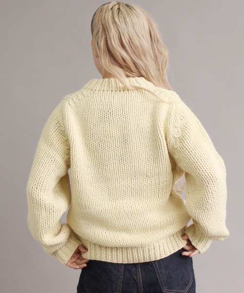 peu pres（プープレ）の「●インターシャ 手編みニット（ニット/セーター・レディース・ホワイト/ブラック・FREE）」の3枚目の写真