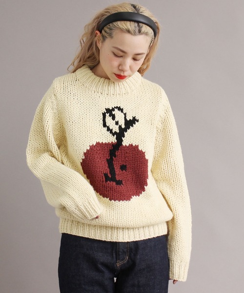 peu pres（プープレ）の「●インターシャ 手編みニット（ニット/セーター・レディース・ホワイト/ブラック・FREE）」の11枚目の写真