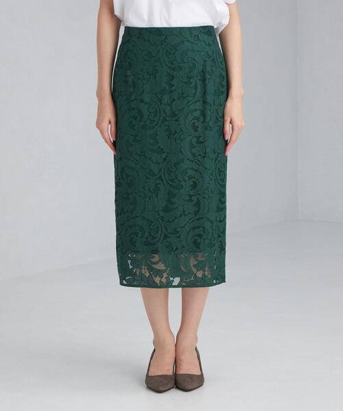 green label relaxing(グリーンレーベルリラクシング)の「CNl レース ロング タイト スカート(スカート・レディース・ダークグリーン/ベージュ/ネイビー・38/36)」の4枚目の写真