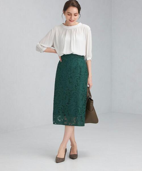 green label relaxing(グリーンレーベルリラクシング)の「CNl レース ロング タイト スカート(スカート・レディース・ダークグリーン/ベージュ/ネイビー・38/36)」の12枚目の写真