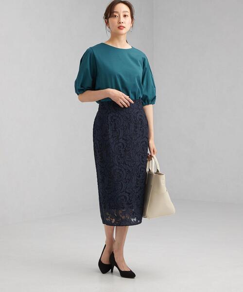 green label relaxing(グリーンレーベルリラクシング)の「CNl レース ロング タイト スカート(スカート・レディース・ダークグリーン/ベージュ/ネイビー・38/36)」の15枚目の写真