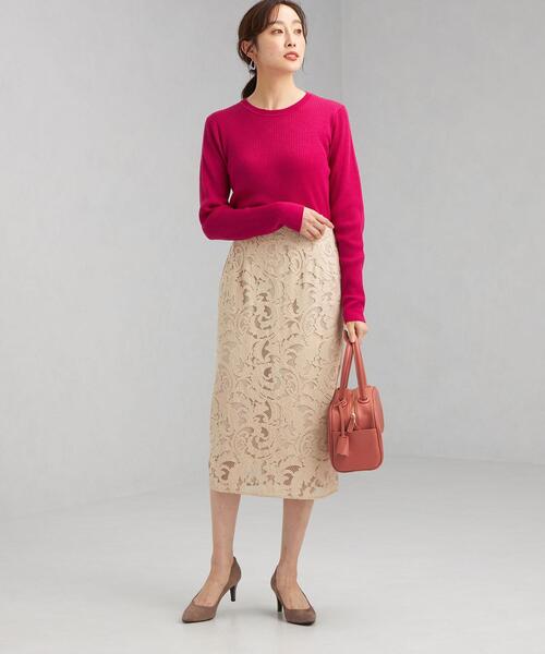 green label relaxing(グリーンレーベルリラクシング)の「CNl レース ロング タイト スカート(スカート・レディース・ダークグリーン/ベージュ/ネイビー・38/36)」の18枚目の写真