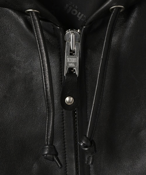 schott（ショット）の「Schott/ショット/LEATHER FULLZIP PARKA/レザー フルジップ パーカー（ライダースジャケット・メンズ・ブラック/ネイビー・MEDIUM/LARGE/X-LARGE/XX-LARGE）」の11枚目の写真