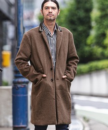 mj8119-襟フェイクレザー切り替えチェスターコート