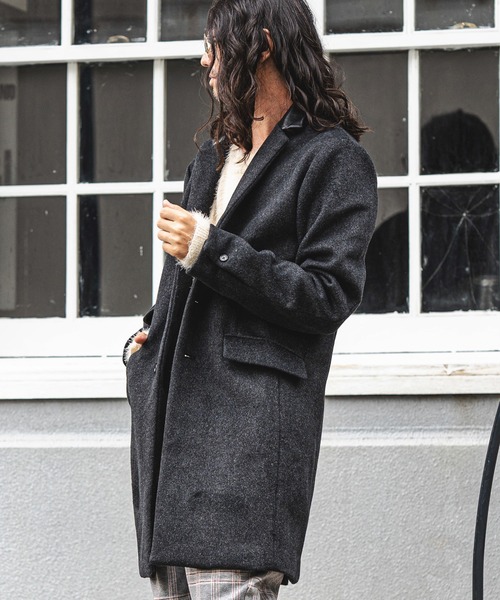 CAMBIO（カンビオ）の「mj8119-襟フェイクレザー切り替えチェスターコート（チェスターコート・メンズ・チャコール/ブラック/ベージュ・L/S/M）」の12枚目の写真