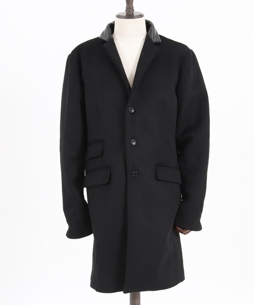 CAMBIO（カンビオ）の「mj8119-襟フェイクレザー切り替えチェスターコート（チェスターコート・メンズ・チャコール/ブラック/ベージュ・L/S/M）」の8枚目の写真