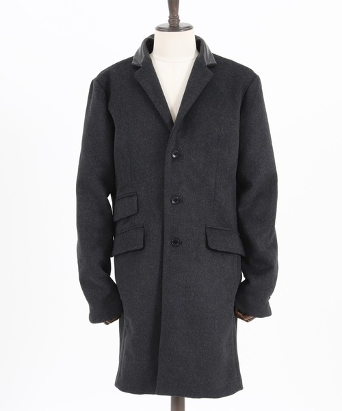 CAMBIO（カンビオ）の「mj8119-襟フェイクレザー切り替えチェスターコート（チェスターコート・メンズ・チャコール/ブラック/ベージュ・L/S/M）」の21枚目の写真