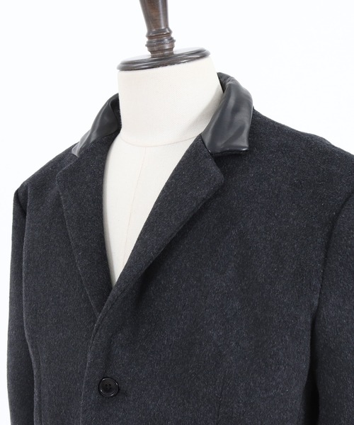 CAMBIO（カンビオ）の「mj8119-襟フェイクレザー切り替えチェスターコート（チェスターコート・メンズ・チャコール/ブラック/ベージュ・L/S/M）」の19枚目の写真