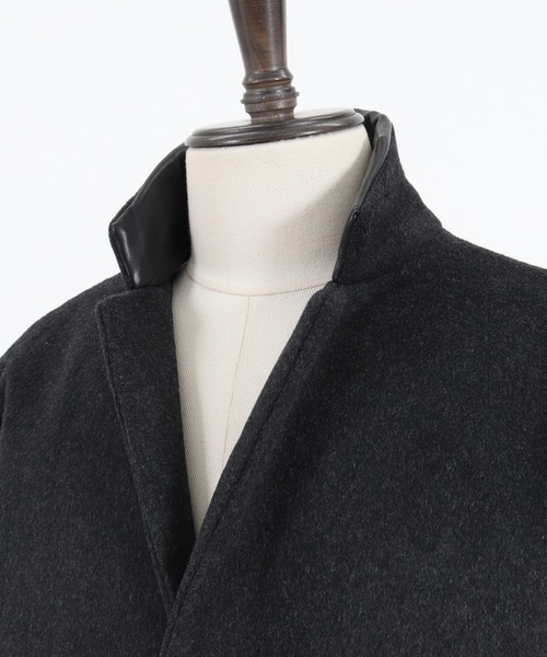 CAMBIO（カンビオ）の「mj8119-襟フェイクレザー切り替えチェスターコート（チェスターコート・メンズ・チャコール/ブラック/ベージュ・L/S/M）」の6枚目の写真
