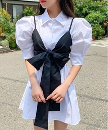 CHUU リボンビスチェ+シャツワンピース