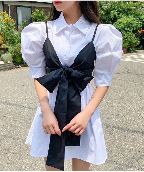 chuu(チュー)の「CHUU リボンビスチェ+シャツワンピース(ワンピース・レディース・アイボリー・FREE)」の12枚目の写真