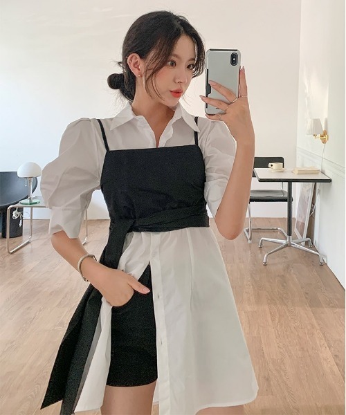 chuu(チュー)の「CHUU リボンビスチェ+シャツワンピース(ワンピース・レディース・アイボリー・FREE)」の4枚目の写真