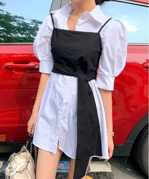 chuu(チュー)の「CHUU リボンビスチェ+シャツワンピース(ワンピース・レディース・アイボリー・FREE)」の15枚目の写真
