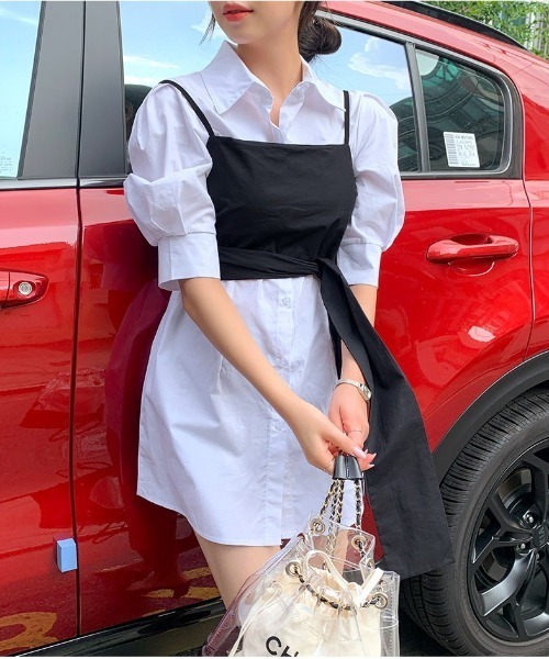 chuu(チュー)の「CHUU リボンビスチェ+シャツワンピース(ワンピース・レディース・アイボリー・FREE)」の9枚目の写真