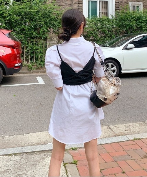 chuu(チュー)の「CHUU リボンビスチェ+シャツワンピース(ワンピース・レディース・アイボリー・FREE)」の5枚目の写真